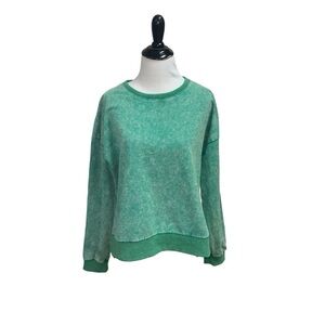 Promesa Women's S Small Crewneck Sweater Intentionally Faded Split Sides Green